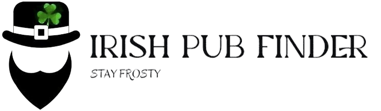 A green background with the words irish pub in black.